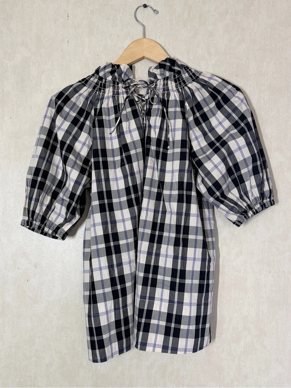 NWT J. Crew Women’s Smocked Neck Puff Sleeve Top in Friday Plaid XS